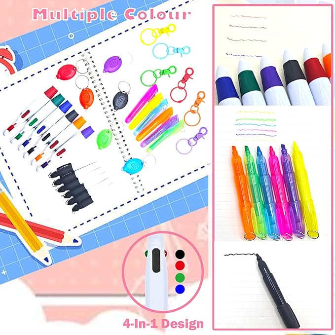 Nurse Pen Set, Badge Reel Pen Include Highlighter, Permanent Marker, Ballpoint Pen, LED Keychain Flashlight, and Nursing Keychain Clip (Pink)