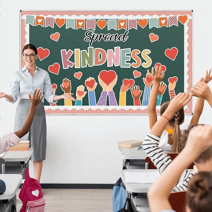 Valentine's Day Kindness Bulletin Board Decorations Spread Kindness Bulletin Board Set Inspirational Motivational Heart Cutouts for Back to School Classroom Wall Decor