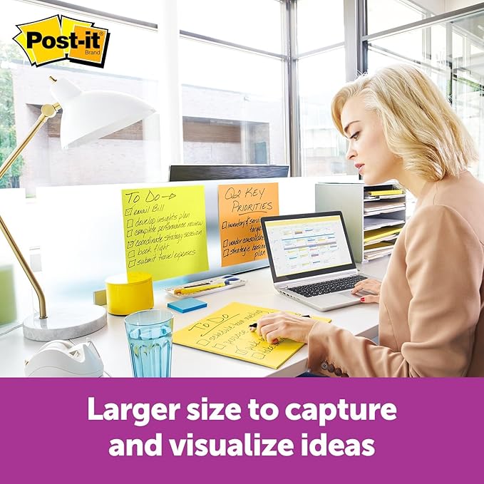 Post-it Super Sticky Big Notes, 11 in x 11 in, 1 Pad, 2X The Sticking Power, Yellow, Recyclable (BN11)