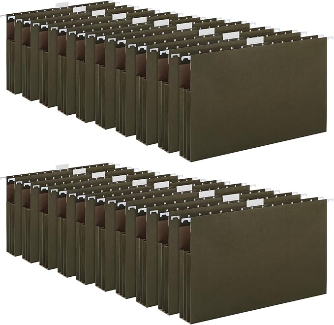 20 Pack Extra Capacity Hanging File Folders with Tabs Reinforced Legal Size Hanging Folders Expandable, Heavy Duty 2 Inch Expansion Designed for Bulky Files Medical Charts(Green)