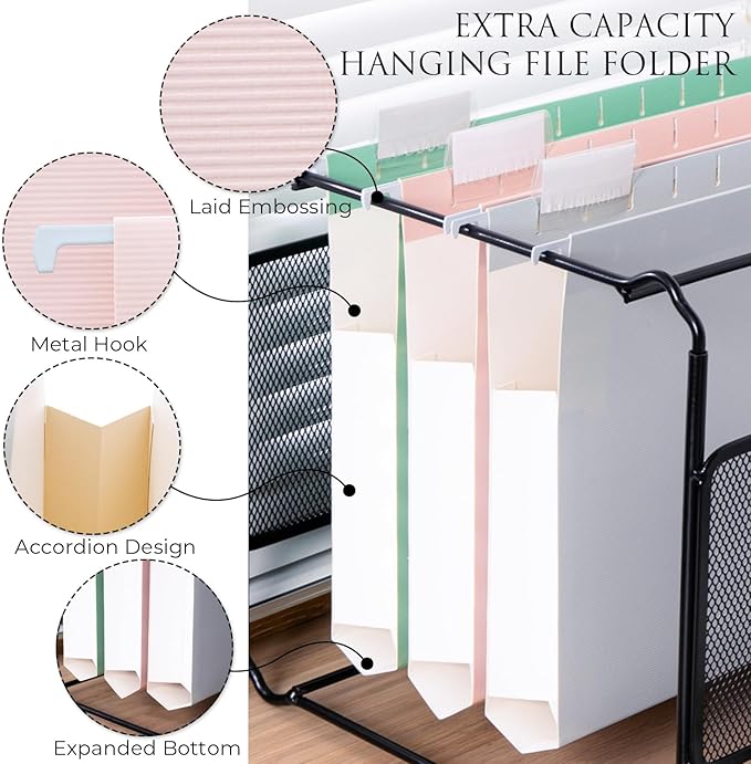 Y YOMA Legal Size - 6 Pack Extra Capacity Hanging File Folders Accordion Decorative Reinforced File Folder Cute Colored Expandable Folder for Office Home with 1/5-Cut Adjustable Tabs, Pastel Color