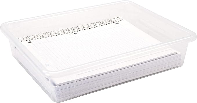 Storex Letter Size Flat Storage Tray – Organizer Bin for Classroom, Office and Home, Clear, 5-Pack (62531U05C)