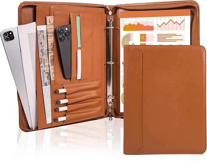 AZXCG Zipper Portfolio Padfolio Binder,3 Ring Padfolio for Women and Men,Business Portfolio Organizer for Women with A4 Writing Pad Holder,Business Portfolio for Meeting,Gift for Valentine's Day