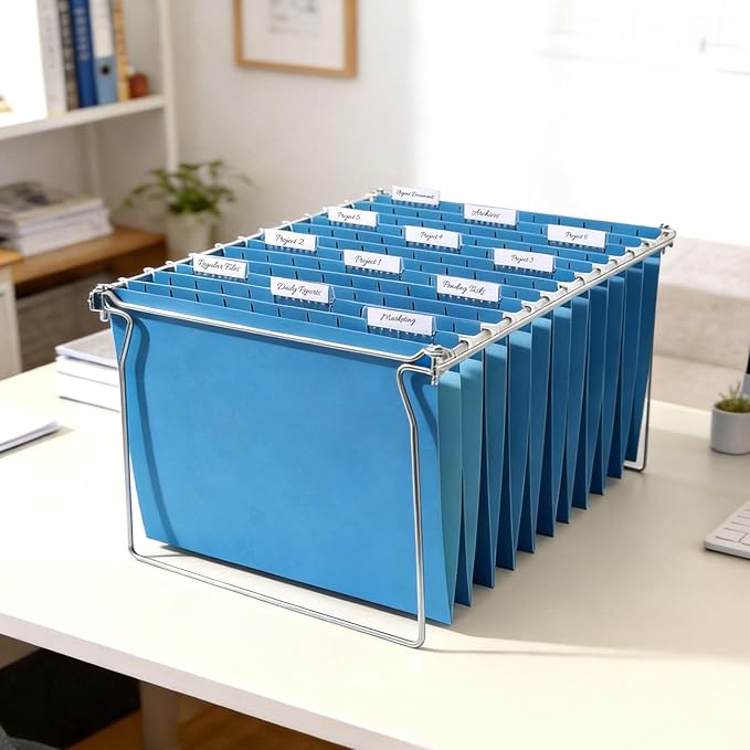 SUNEE 25 Pack Hanging File Folders, Blue Folders, Hanging File Folders Letter Size with 1/5-cut Tabs, Stay Organized for Your Home and Office Bulk File and Documents