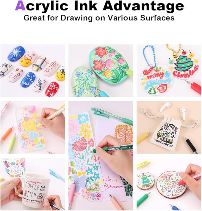 Acrylic Colored Pens Set, 72 Colors Retractable Gel Ink Pens, 0.7mm Fine Point Colorful Pen for Black Paper, Rock, Glass, Fabric and Art Crafts Supplies, Color Pen for Journaling Note Taking