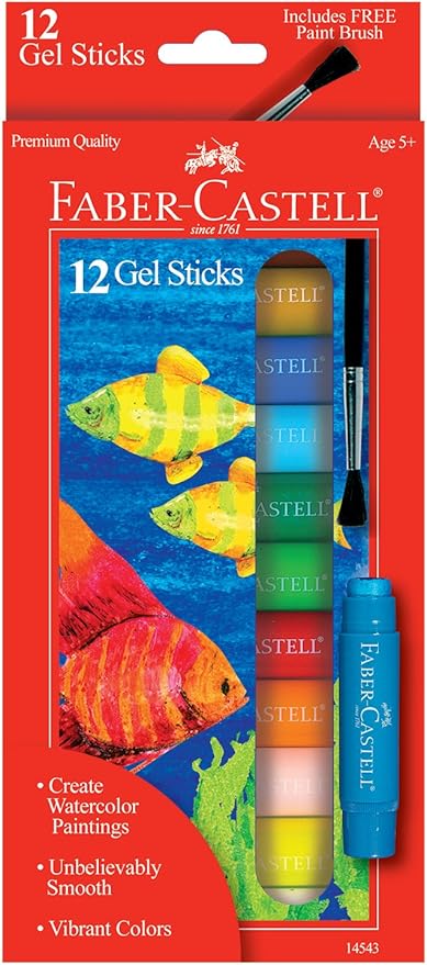 Faber-Castell Gel Sticks - 12 Twistable Watercolor Crayons for Kids with Brush - Watercolors for Kids