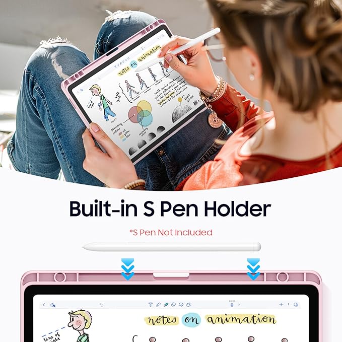 Fintie Hybrid Slim Case for Samsung Galaxy Tab S10 Lite/ S10 FE/ S9 FE 10.9 Inch/Tab S9 11 Inch with S Pen Holder, Shockproof Cover with Clear Transparent Back Shell, Auto Wake/Sleep, Pink