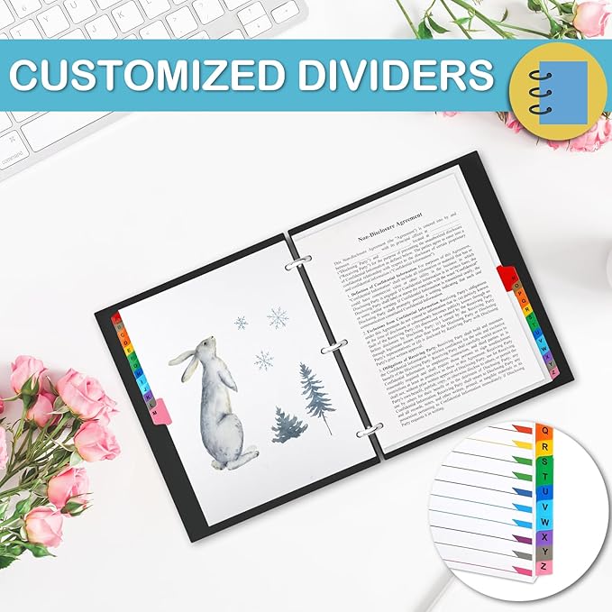Alphabet Binder Dividers for 3 Ring Binder, COIDEA A-Z Dividers for 3 Ring Binder, Multicolor A-Z Binder Dividers with Customizable Table of Contents Page, ABC Alphabet Tabs for School Office (156)