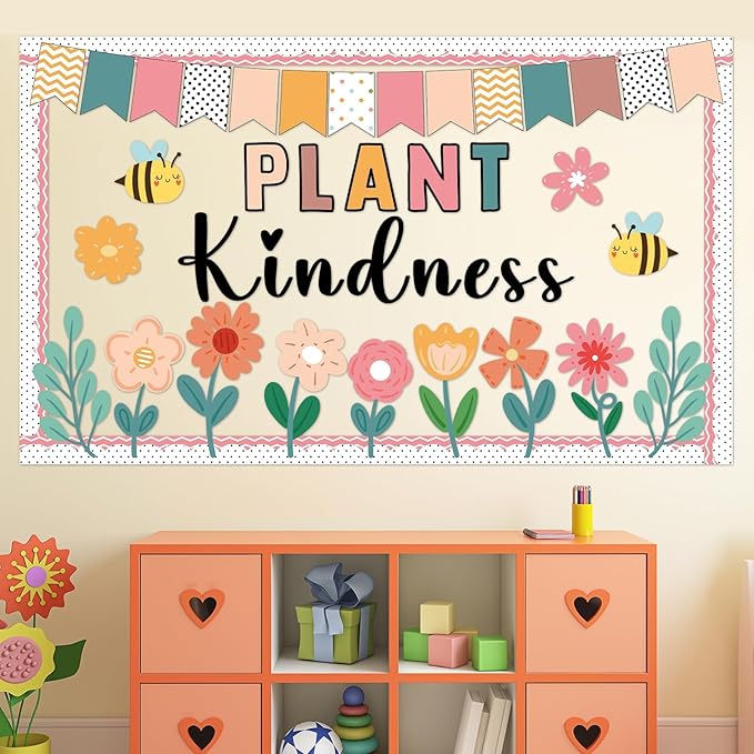 Spring Floral Bulletin Board Classroom Decorations Plant Kindness Cutouts Positive Inspirational Colorful Flower Bulletin Board for School Office Home Nursery Chalkboard Door Wall Decor