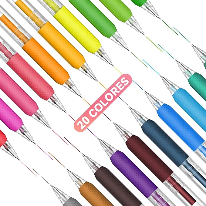 Gel Pens for Coloring Books, 20 Colored Gel Pens, 0.5mm Fine Point Colorful Journaling Supplies, Comfort Grip Quick Drying for Drawing, Markers, Doodling, Scrapbooks Journaling