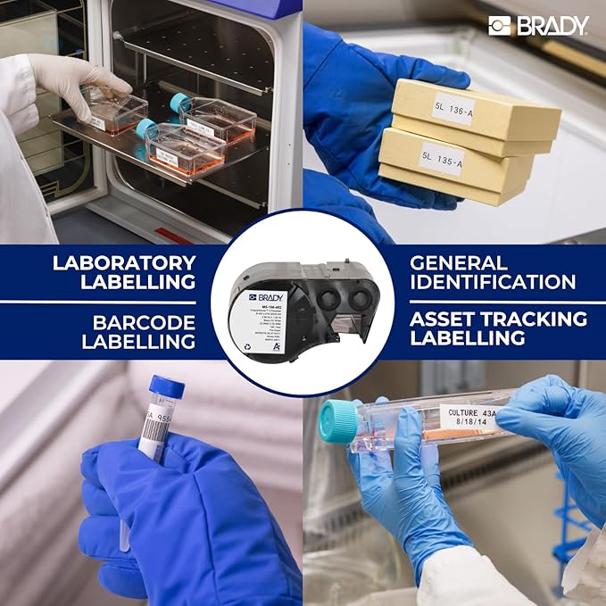 Brady Authentic (M5-112-492) FreezerBondz™ Ultra-Thin Cryogenic Polyester Labels 0.375" H x 1.25" W Black on White, 360 Labels. for use with The BMP51 and M511 Label Printers