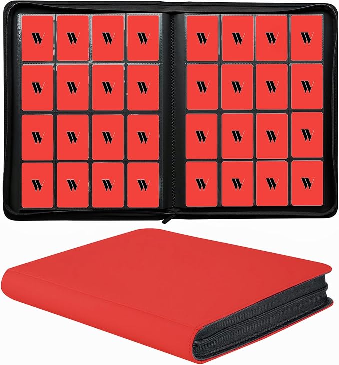 16 Pocket Card Binder, 1000+ Premium Zip Trading Card Binder, Double Sided Pocket Card Binder Album, Ringless Card Folder for MTG, TCG, Sports Card (Red, 16Pockets)