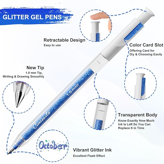 24 Colors Retractable Glitter Gel Pens, Colored Gel Pens, For Artists Coloring Books Drawing Journaling Doodling Writing