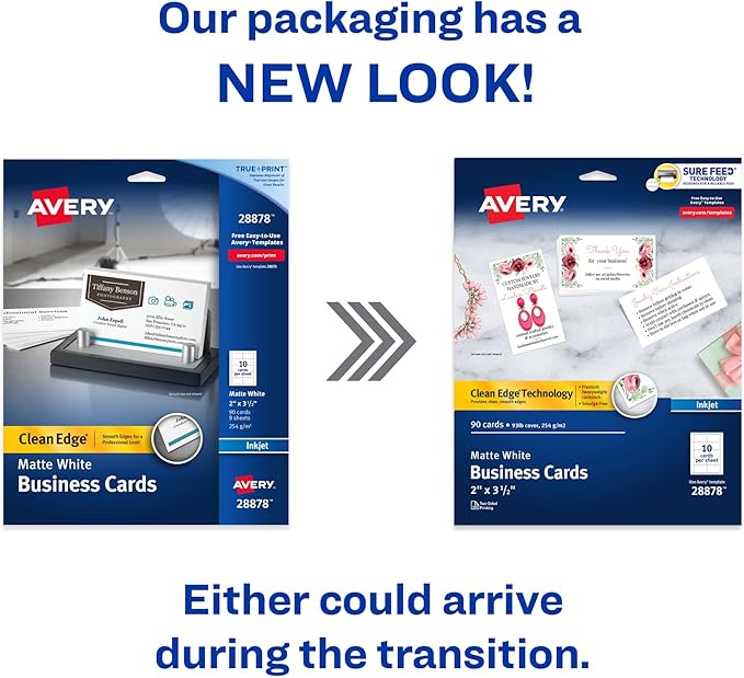 Avery Clean Edge Business Cards White | Printable | For Inkjet Printers | Sure Feed Technology | 2" x 3.5" | 90 Cards, Pack of 5