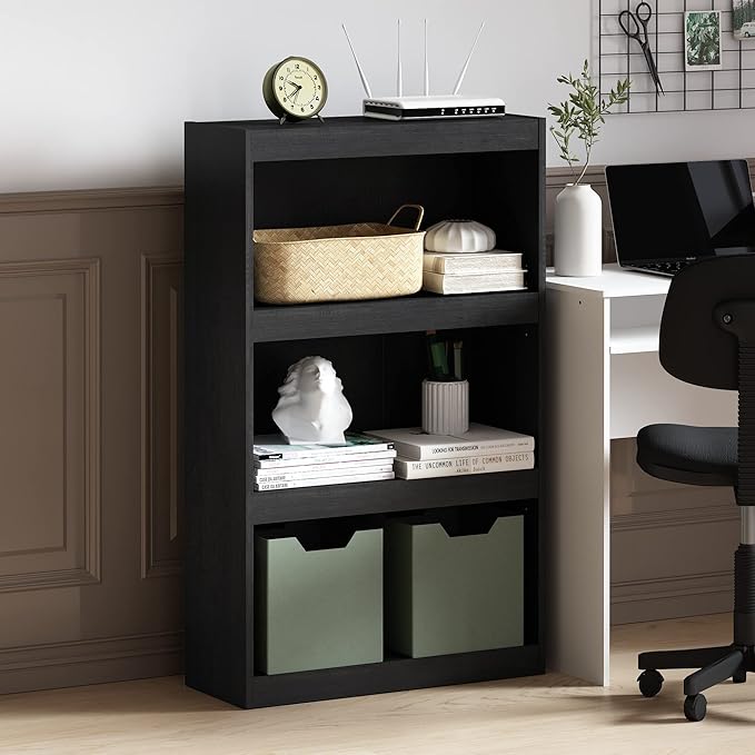 Furinno Jaya Enhanced Home Bookcase 3-Tier Adjustable Bookshelf, Blackwood