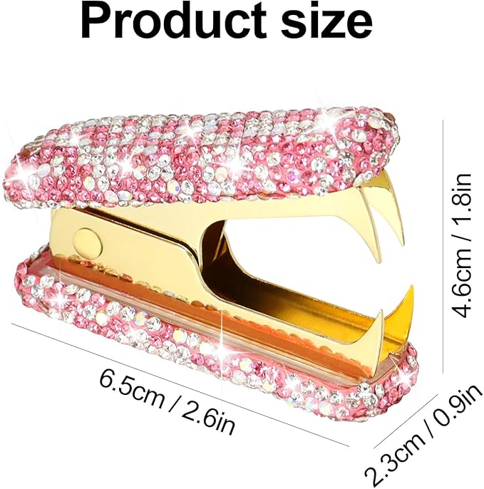Multibey Rhinestone Staple Remover, Handmade Bling Crystal Gold Cute Staple Puller Tool for Desk, Dazzling Staples Puller Tool Mini Office Supplies & Desk Accessories for Women Office (Pink)