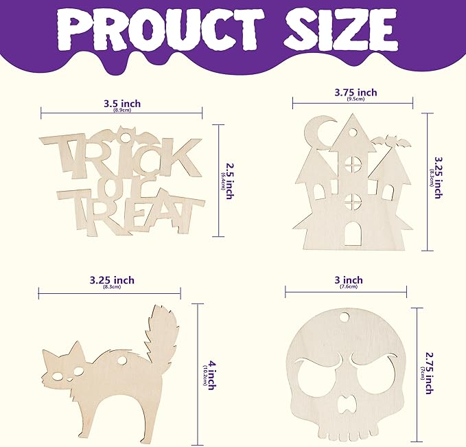 JOYIN 60 Pcs Halloween Craft Wooden Painting Kit, Halloween Party Supplies, Party Favors for Kids, Wood Blank Cutouts Ornaments, Gift Tags Decor for School Art DIY Activities Goodies Games