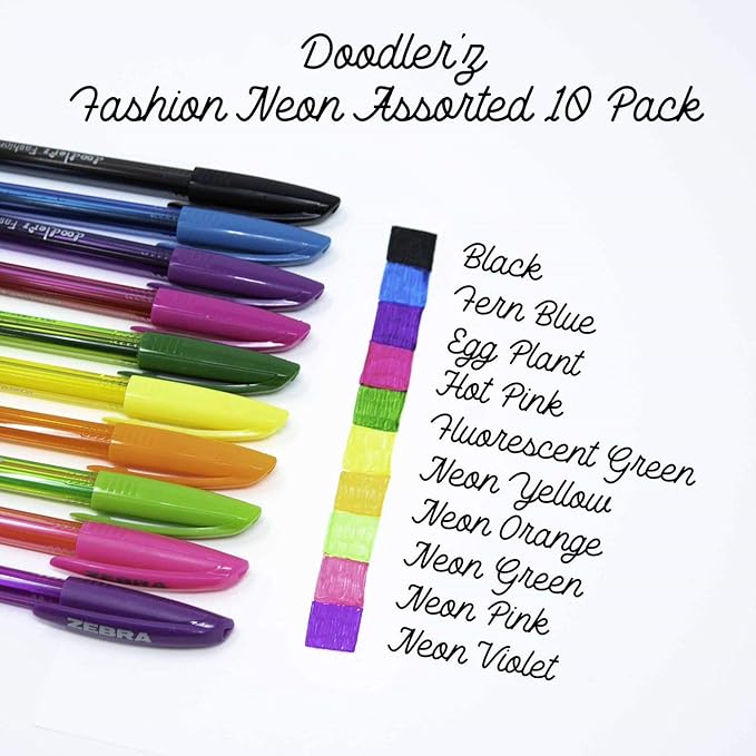 Zebra Pen Doodlerz Gel Stick Pen with Display Cup, Smooth Gel Ink, 1.0mm, Assorted Ink Colors (41950) (Pack of 1, 50 Count Total)