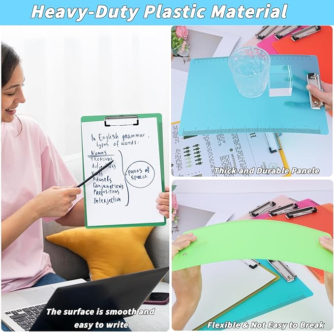 20 Pcs Plastic Clipboards Bulk with Scale Lines 20 Assorted Colors Clear Colored Clip Board 12.5 x 9 in Standard A4 Letter Size Low Profile Clipboard Portable for Classroom Office Supplies Students