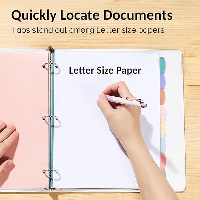 Sooez 8 Tabs Long-Lasting Plastic Write & Erase Large Tabs Dividers for 3 Ring Binder, Aesthetic Cute Pastels Binder Dividers for Student, Teacher, Office, Home Organizers, 3 Sets, Pastels Color