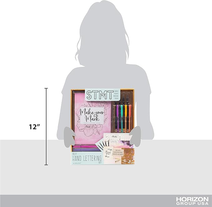 STMT DIY Make Your Mark Hand Lettering Set, Step-by-Step Beginner Modern Calligraphy Hardcover Workbook, Includes Practice Sheets, Stencils, Flexible Fine Tip & Brush Markers, DIY Calligraphy Kit