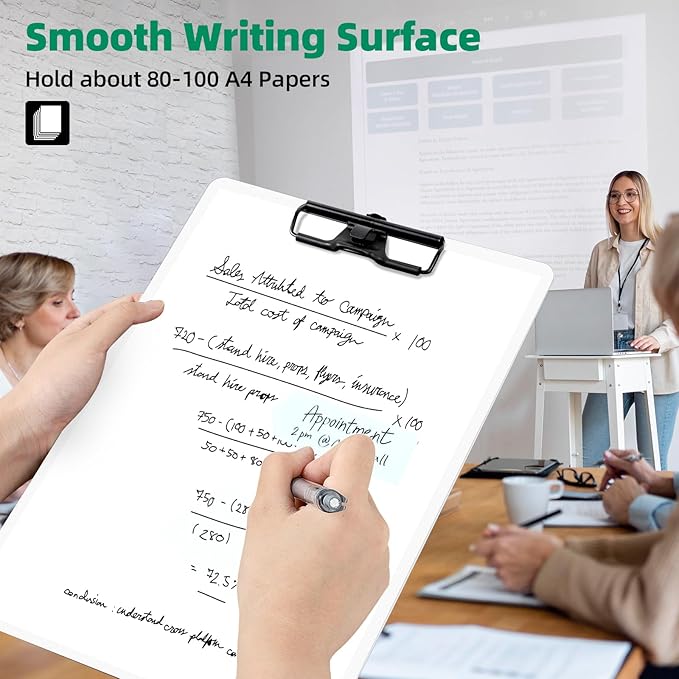 Clipboard with Pen Holder, Plastic Clipboard with Low Profile Metal Clip, Hanging Clip Boards Holds 8.5x11 Inch Papers, Standard A4 Letter Size Clip Boards for Offices & School, White