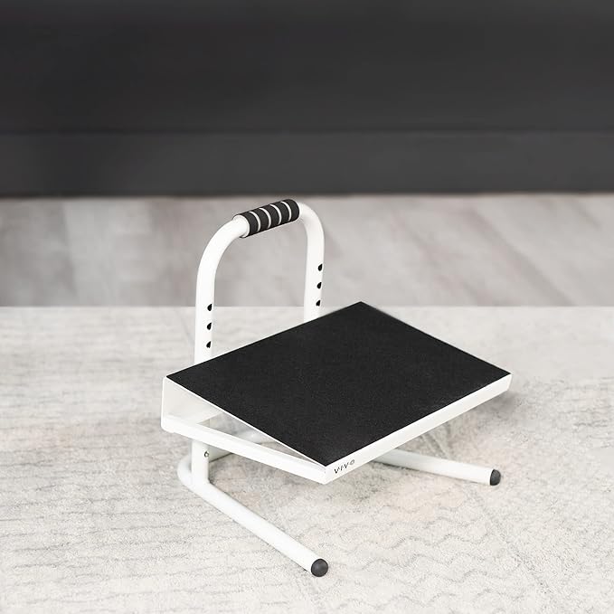 VIVO Ergonomic Height Adjustable Foot Rest Relief Platform, Elevated Stool for Comfortable Sit to Stand Workstation, Non-Slip Surface, Portable, Home Office Classroom Use, White, STAND-FT01W