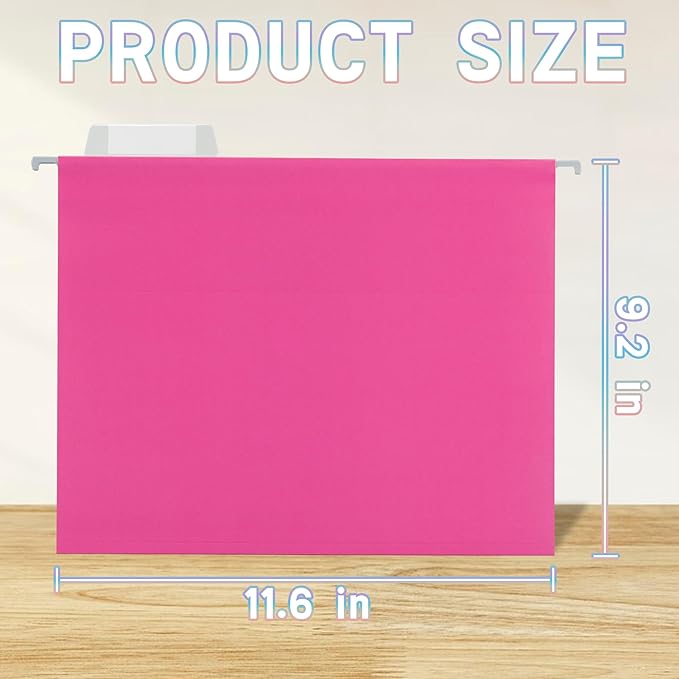 50 Packs Hanging File Folders Pink,Letter Size 8.5x11,Hanging File Folders with 1/5-cut Tabs,Designed for Bulky Files,File Folders for Filing Cabinet