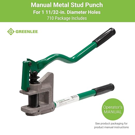 Greenlee 710 1-11/32" Manual Metal Stud Punch Tool with Aluminum Head and Contoured Handle, 1-11/32" Diameter Self-Stripping Stud Puncher