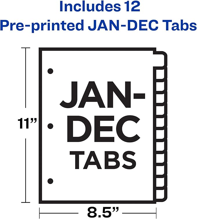 Avery Pre-Printed Jan-Dec Plastic Dividers for 3 Ring Binders, 12-Tab Sets, Multicolor, 24 Sets, 288 Divider Tabs (11331)