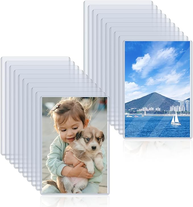 Rainmae 30 Pack 5" x 7" Rigid Print Protectors, Clear Waterproof Hard Plastic Page Sheet Protectors, B6 Paper Sleeves Photo Plastic Sleeves Document Holder Birth Certificate Protector
