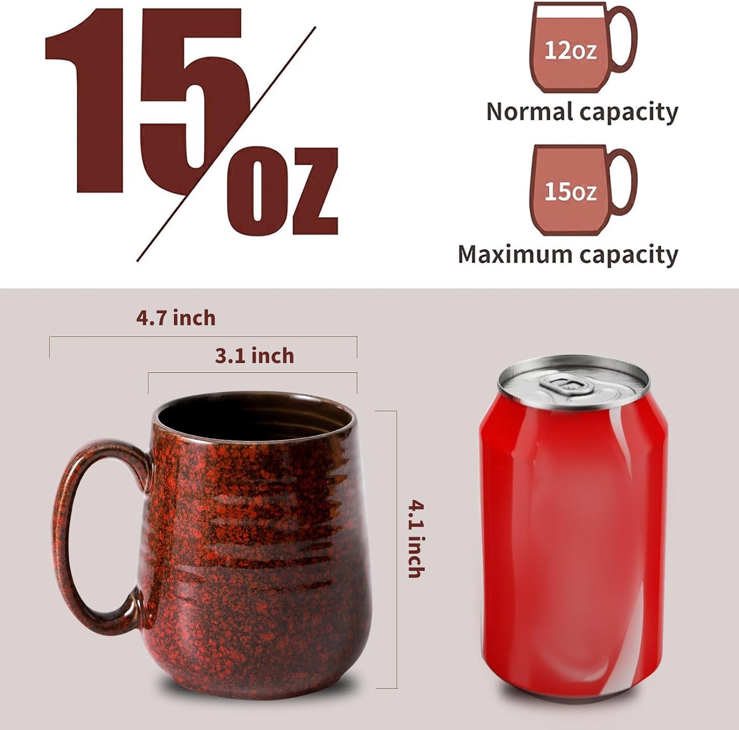 Hasense Red Coffee Mugs Set of 4, 12 oz Coffee Cups Ceramic, Latte Mug with Large Handle for Coffee, Tea, Milk and Chocolate,Easy Hold & Clean, Dishwasher & Microwave Safe