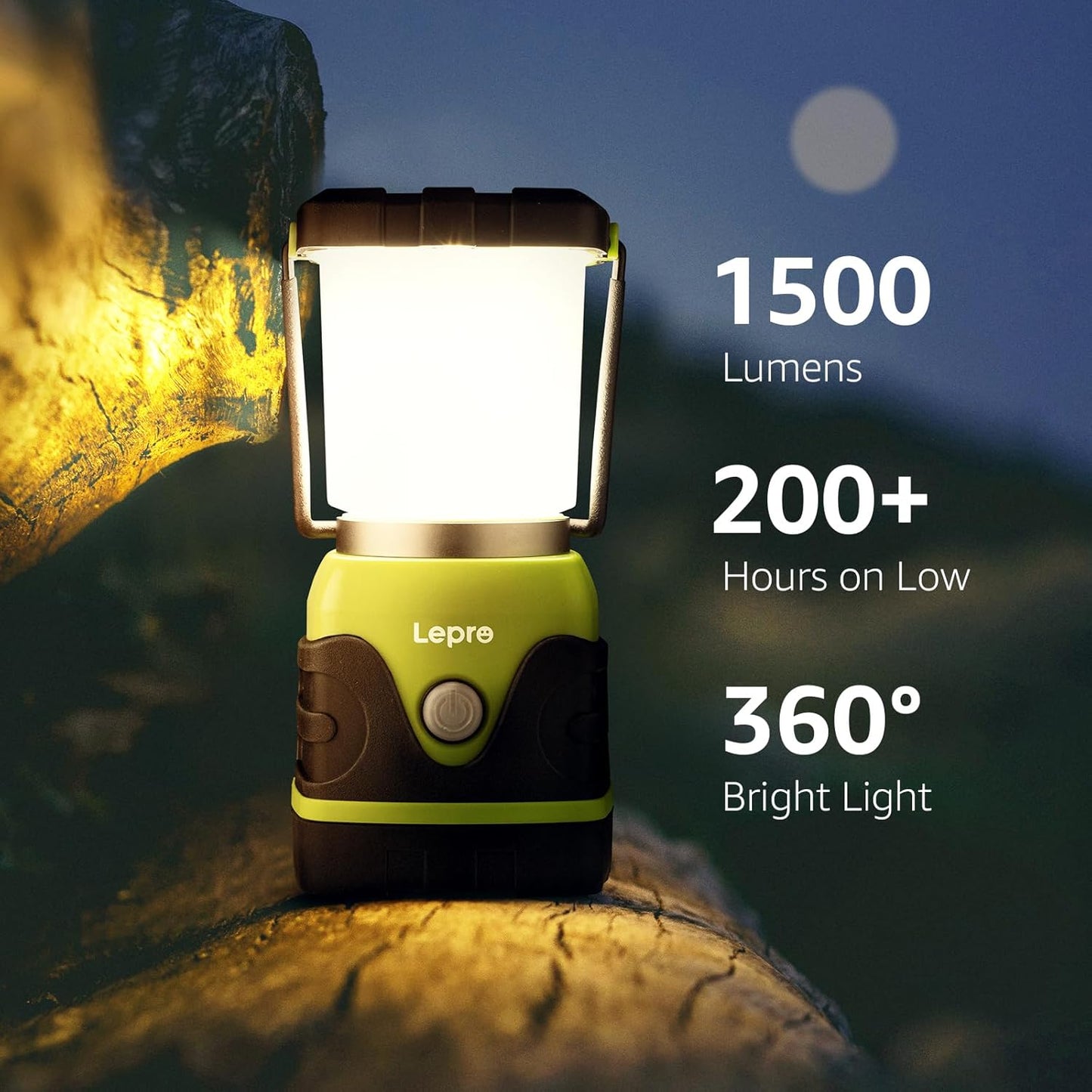 Lepro 1500LM Battery Powered LED Camping Lantern, Waterproof Tent Light with 4 Light Modes, Camping Essentials, Portable Lantern Flashlight for Camping, Emergency Light, Power Outage, Not Rechargeable