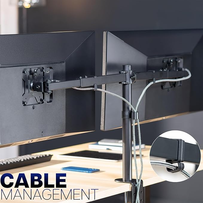 VIVO Premium Dual Ultra Wide LCD LED 27 to 38 inch Monitor Desk Mount, Heavy Duty, Adjustable Telescoping Arms, Flush Wall Setup, Fits 2 Screens, Black, STAND-TS38C