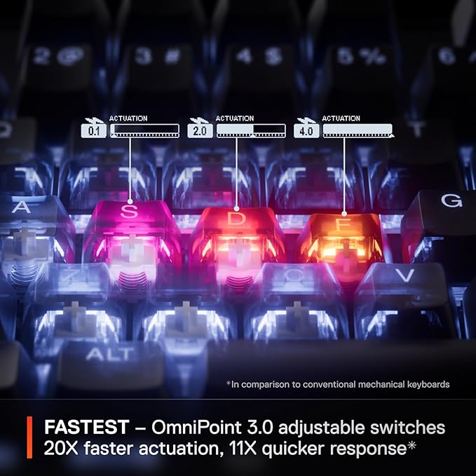 SteelSeries Apex Pro TKL Gen 3 OmniPoint 3.0 HyperMagnetic Switches Adjustable Actuation Rapid Trigger Ready Presets Protection Mode Rapid Tap/SOCD OLED RGB PBT Keycaps USB-C (Renewed)