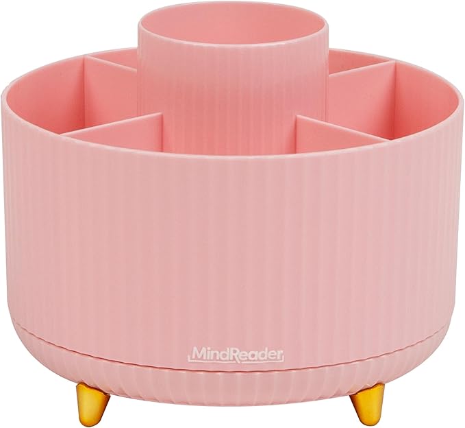 Mind Reader Rotating Pen Cup, Accessory Holder, Desktop Organization, Office, Plastic, 5.75" L x 5.75" W x 4.75" H, Pink