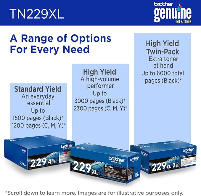 Brother Genuine TN229XLY Yellow High Yield Printer Toner Cartridge - Print up to 2,300 Pages(1)
