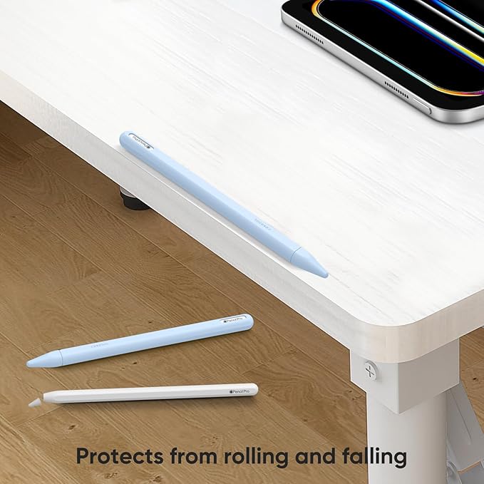 Fintie Silicone Sleeve for Apple Pencil Pro & Apple Pencil 2nd Generation, Light Pen Skin Case Cover Soft Protective Grip Holder with 2 Nib Covers Accessories, Sky Blue