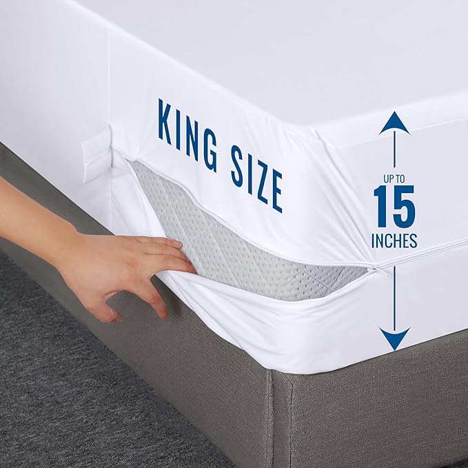 King Size Mattress Protector Waterproof 4 Pack, Premium 200 GSM Terry Mattress Cover, Soft & Breathable Bed Cover, Fitted Sheet Style Stretchable Deep Pockets 17" by Utopia Bedding (White)