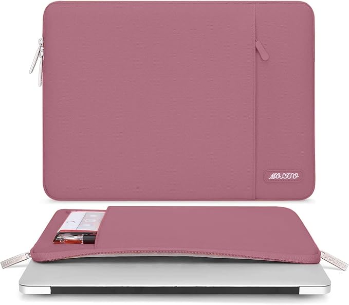 MOSISO Laptop Case 13.3 inch, 13-13.3 inch Laptop Sleeve Compatible with MacBook Air/Pro 13/Pro 14 M5 M4 M3 M2 M1, HP Dell ASUS Lenovo,Polyester Vertical Computer Sleeve Bag with Pocket, Dusty Rose