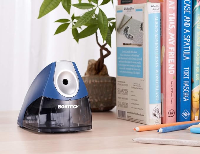 Bostitch Office Electric Pencil Sharpener, Heavy Duty Powerful Stall-Free Motor, High Capacity Shavings Tray, for Office or Classroom, Navy Blue