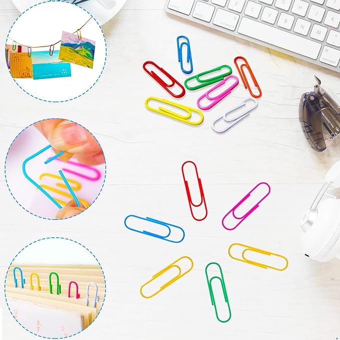 Paper Clips Binder Clips, Colored Office Clips Set - Back to School Supplies- Assorted Sizes Paperclips Paper Clamps Rubber Bands for Office and School Supplies, Document Organizing