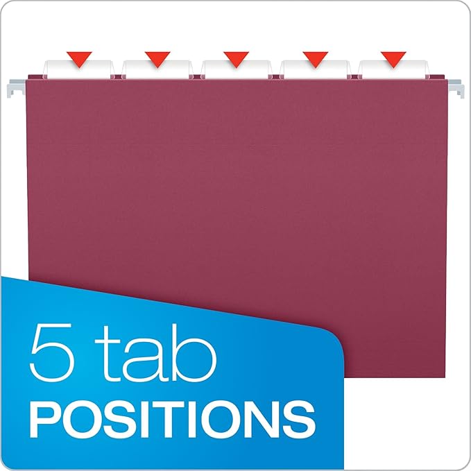 EarthWise by Pendaflex 100% Recycled Hanging Folders, Letter Size, 1/5 Cut, Assorted Colors, 20 per Box (35117)
