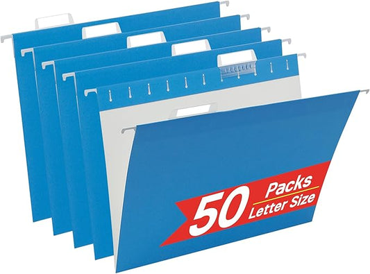 Blue Hanging File Folders,50 Packs Reinforced Hang Folders,Designed for Home and Office Color Coded File Organization, Letter Size