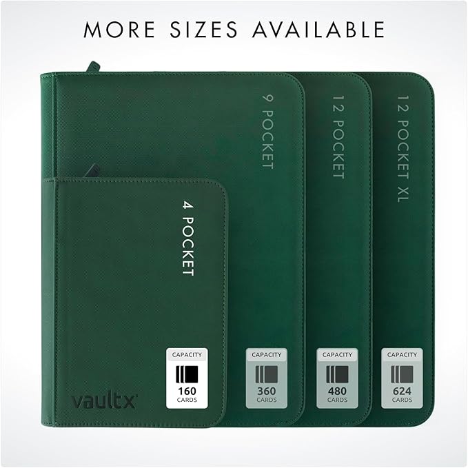 Vault X 4 Pocket Trading Card Zip Binder, 160 cards, Premium Exo-Tec Album Material, 20 Side-Loading Pages, Folder for Collectible Card Games, Sports, TCG (Green)