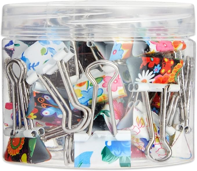 Juvale 40-Pack Small Floral Binder Clips - 1.5 x 0.75in Multicolor Iron - Secure Grip for Documents & Notebooks - School Supplies & Office Organization - Small Paper Clips for Files & Planners