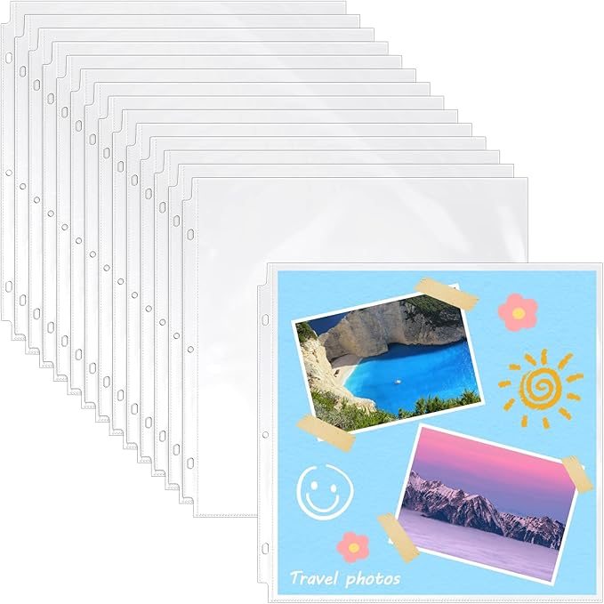 Vmiapxo 40 Pack Scrapbook Refill Pages 12x12 Inch, Clear Page Protectors Fit 3 Ring Scrapbooking Binder & 12 x 12 Photo Album, Heavyweight Plastic Protective Sleeves, Sheet Protectors