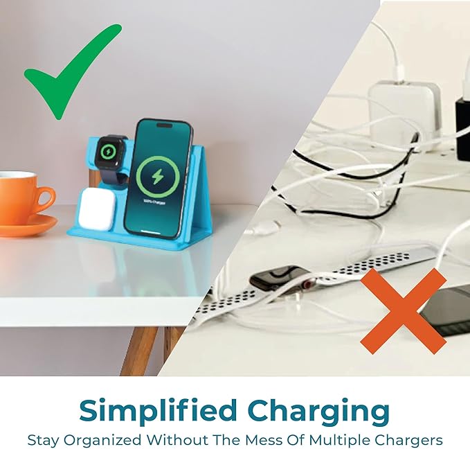 BLACK+DECKER 3 in 1 Charging Station for Apple Multiple Devices, Wireless Foldable Travel Charger for Multiple Devices iPhone 17 16 15 14 13 Pro Max Plus Apple Watch Series/AirPods (Loch Ness)
