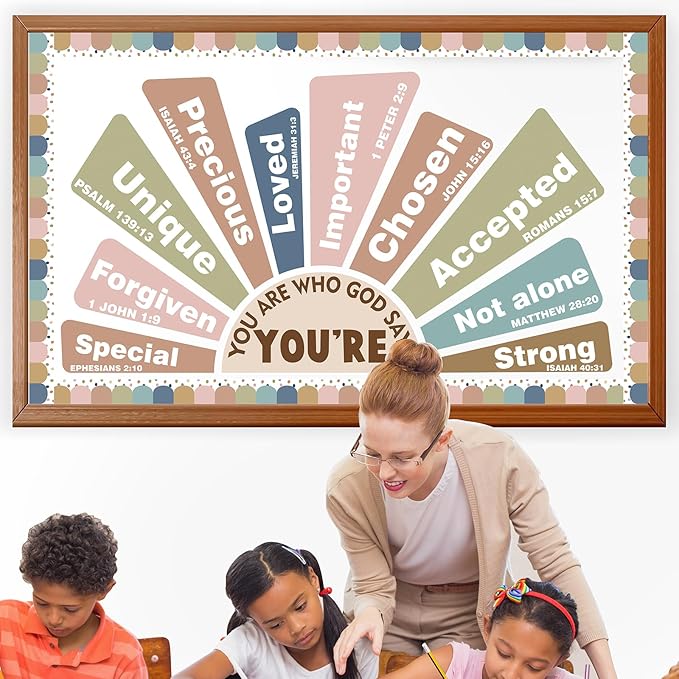 Christian Bulletin Board Decorations Inspirational Bulletin Board Set Motivational Paper Cutouts Boho God Says You are Religious for Classroom Sunday School VBS Home Church Supplies