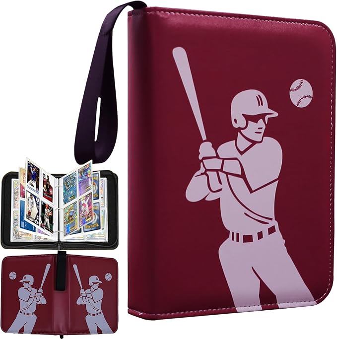 Trading Card Binder 4-Pocket Baseball Design Card Album with 50 Removable Sleeves, Holds 400 Cards, Sports & Game Collectible Card Holde